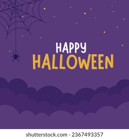 Happy halloween card on purple background vector illustration. Simple halloween background