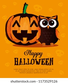happy halloween card with owl