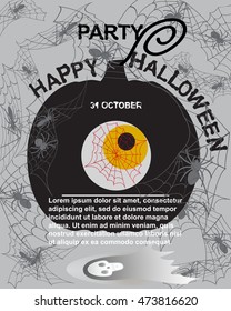 Happy Halloween card. Happy Halloween Poster with Halloween  Pumpkin . Vector illustration. Pumpkin,ghost,bat and other Halloween themed items. 