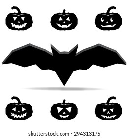 Happy halloween card with pumpkin and bats