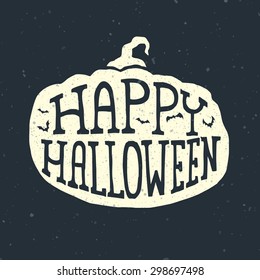 Happy halloween card with pumpkin and bats, lettering design