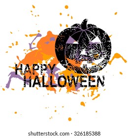Happy halloween card with  pumpkin. Hand drawn illustration
