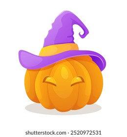 Happy Halloween card with Pumpkin Jack-O'-Lantern and Witch Hat. October 31st Festivities mood.