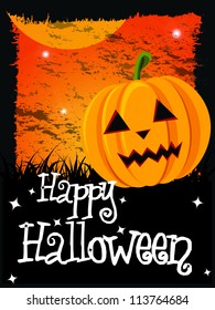 Happy Halloween card with pumpkin and message, vector