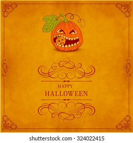 Happy Halloween card with pumpkin. Vintage style. 