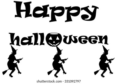 Happy Halloween card with pumpkin and witches