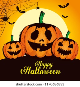 happy halloween card with pumpkins