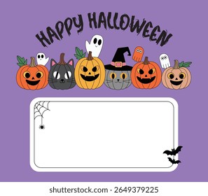 Happy Halloween Card with Pumpkins, Ghosts, and Cats	
