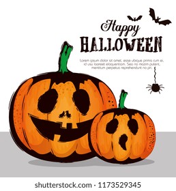 happy halloween card with pumpkins pattern