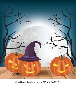 Happy Halloween card with pumpkins, vector 