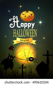 Happy Halloween card, in the rays of moonlight strange silhouettes