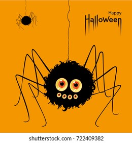 Happy Halloween card. Scary voracious Halloween spider. Vector Illustration