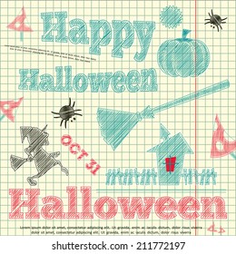 Happy Halloween Card in Sketch Style. Vector Illustration.