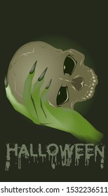 Happy halloween card. Skull and hand witch, vector illustration