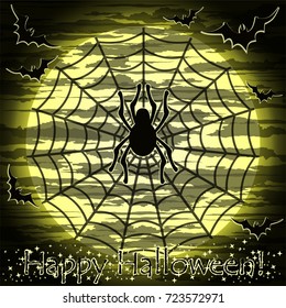 Happy Halloween card with spider, vector illustration