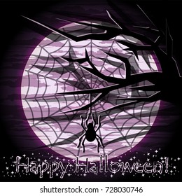 Happy Halloween card with spider, vector illustration