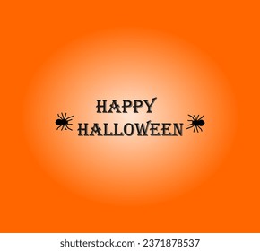Happy Halloween card with spiders on orange background