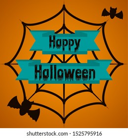 Happy halloween card with a spiderweb and bats - Vector illustration