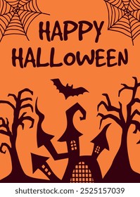 Happy halloween card with spooky black silhouettes decoration