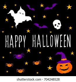 Happy halloween card template. Abstract halloween scary ghost pattern and handwritten happy halloween quote for design card, party invitation, poster, album, menu, t shirt, bag print etc.