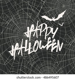 Happy Halloween Card Template. Happy Halloween. With bats silhouettes and spider web on background.