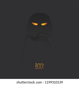 Happy Halloween Card Template - Creepy Face with Glowing Eyes in the Dark - Vector Illustration