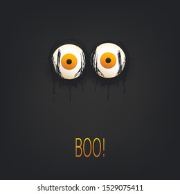 Happy Halloween Card Template - Creepy Face with Pop Out Eyes in the Dark - Vector Illustration