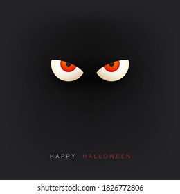Happy Halloween Card Template - Creepy Face with Scary Pop Out Eyes in the Dark - Vector Illustration