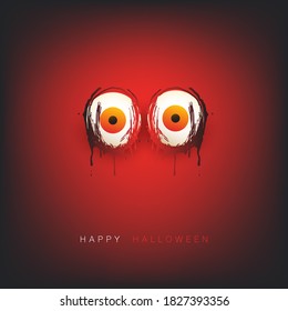 Happy Halloween Card Template - Creepy Face with Scary Pop Out Eyes in the Dark - Vector Illustration