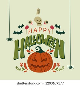 happy halloween card template design with cute simple cartoon style