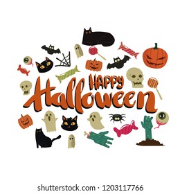 happy halloween card template design with cute simple cartoon style