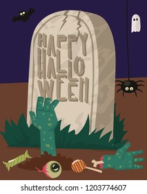 happy halloween card template design with cute simple cartoon style