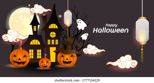 Happy halloween card template design. Vector illustration