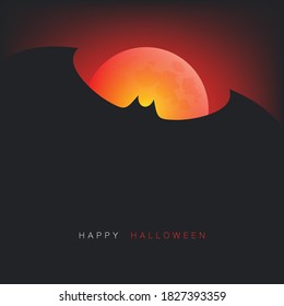 Happy Halloween Card Template with Flying Bat and Full Moon in the Darkness
