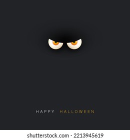 Happy Halloween Card Template - Frightening Scary Creepy Face with Glowing Eyes in the Darkness - Vector Design Illustration with Copyspace, Place, Room for Your Text - Multi Purpose Template for Web 