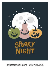 
Happy Halloween card. Template with handwritten inscription "Spooky Night".Printing on fabric, paper, postcards, invitations.
