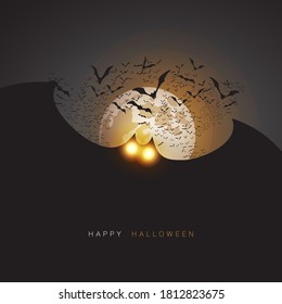Happy Halloween Card Template with Lots of Flying Bats in the Darkness