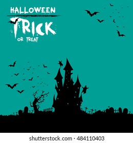 Happy Halloween Card Template, Trick or treat sloga, Mix of Various Spooky Creatures and Castle, Vector Illustration