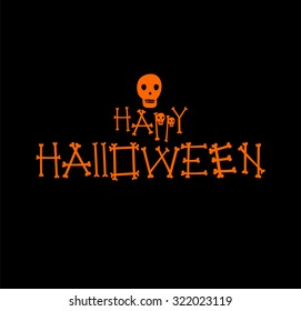 Happy Halloween card. Happy Halloween Text Banner. Happy Halloween Typography banner. Font made by bones.