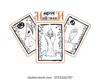 Happy Halloween Card Vector Design, Card Ghost And Scary Pumpkin T-shirt Design 
