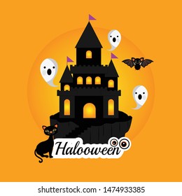 Happy Halloween card. Vector Flat Illustration.