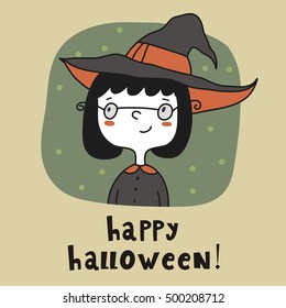 Happy Halloween card with witch