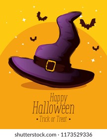happy halloween card with witch hat