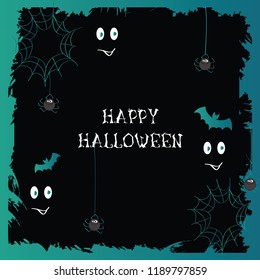 Happy Halloween card with, bat and spiders. Web. Vector illustration.