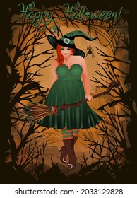 Happy halloween card with xl witch, vector illustration