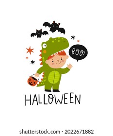 Happy Halloween Cards. Cute Cartoon Childrens In In Carnival Costume For Halloween Party. Vector Illustration With Halloween Kids