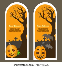 Happy halloween cards. Part 2. Greeting cards for Halloween with pumpkins. Vector illustration. Halloween pumpkin with bats. Halloween background. 