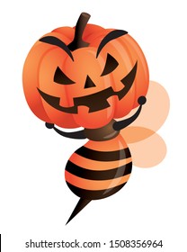 Happy Halloween Cartoon bee character with Halloween pumpkin mask. - vector mascot