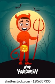 Happy Halloween cartoon character costume devil kid vector
