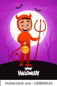 Happy Halloween cartoon character costume devil kid vector